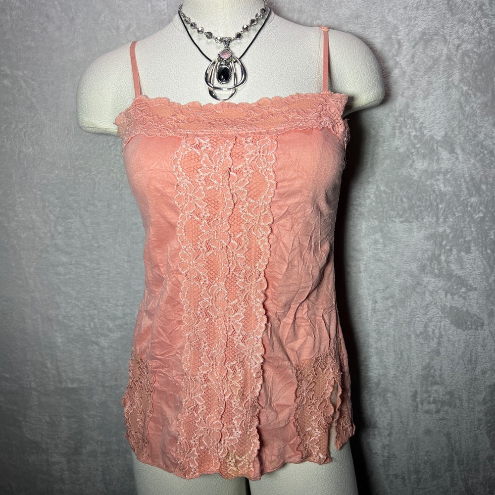 Y2K Lily White Pink Lace Trim Cami Tank Top Women's Size M Fairy 2000s *read